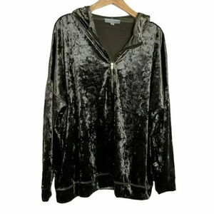 LUUKSE 1X army‎ green velvet zip hooded jacket